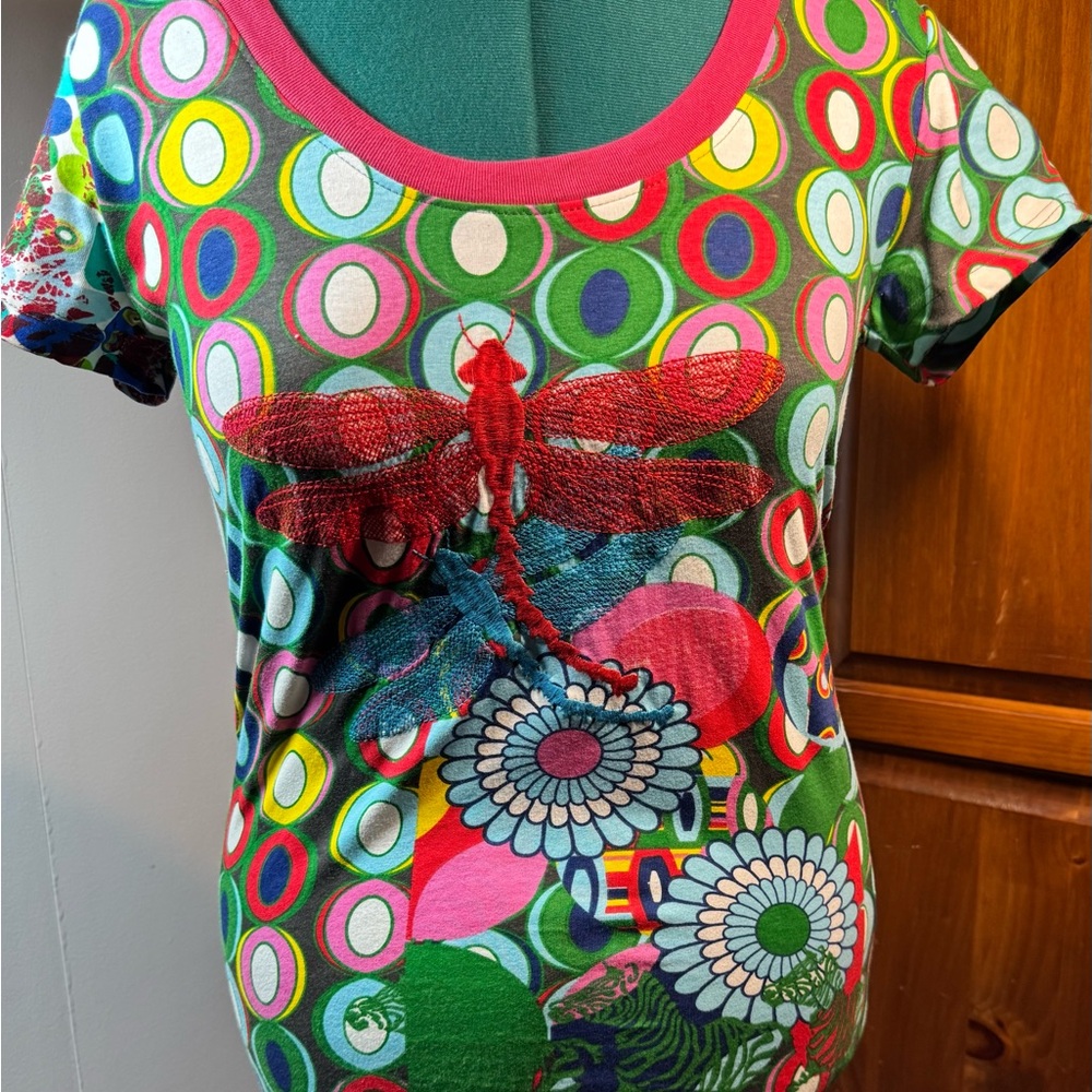 NWOT - Vintage Desigual Dragonfly Embroidered & Print T-Shirt - Picture 5 of 12